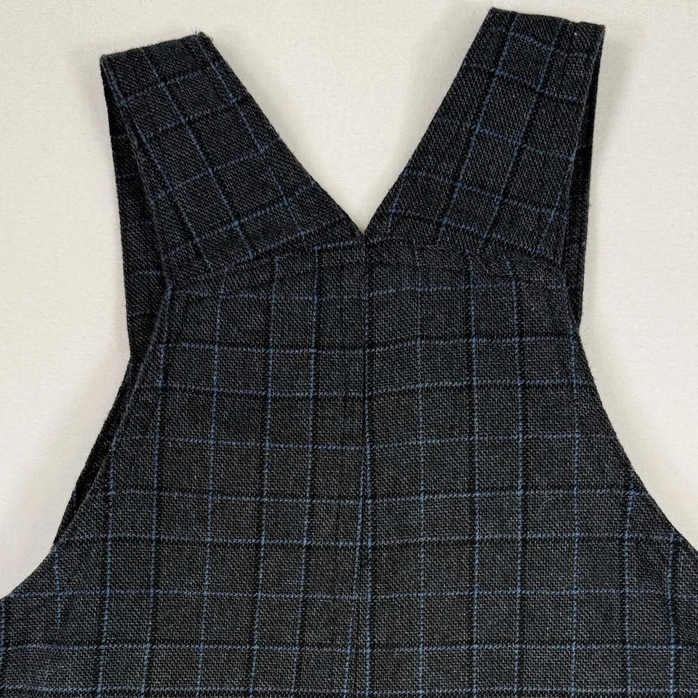 CALVIN KLEIN Boys Dressy Plaid Overalls 24M Charcoal Checkered Faux Leather Trim